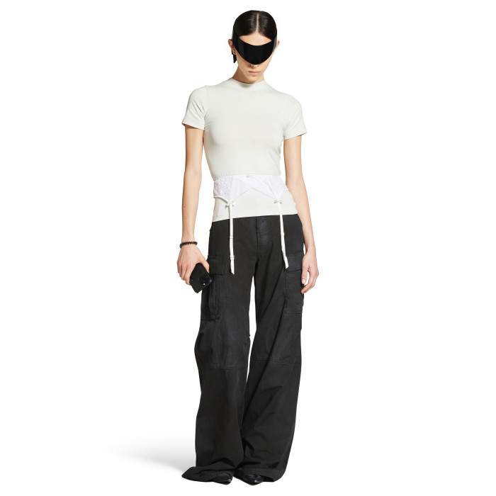 NIGO Balenciaga Lingerie T-shirt Women‘s Spring/Summer Faded Black White Stretch Plain Knit Tee Casual Bow Lace Splicing Slim Fit Tee Ngvp #nigo1582