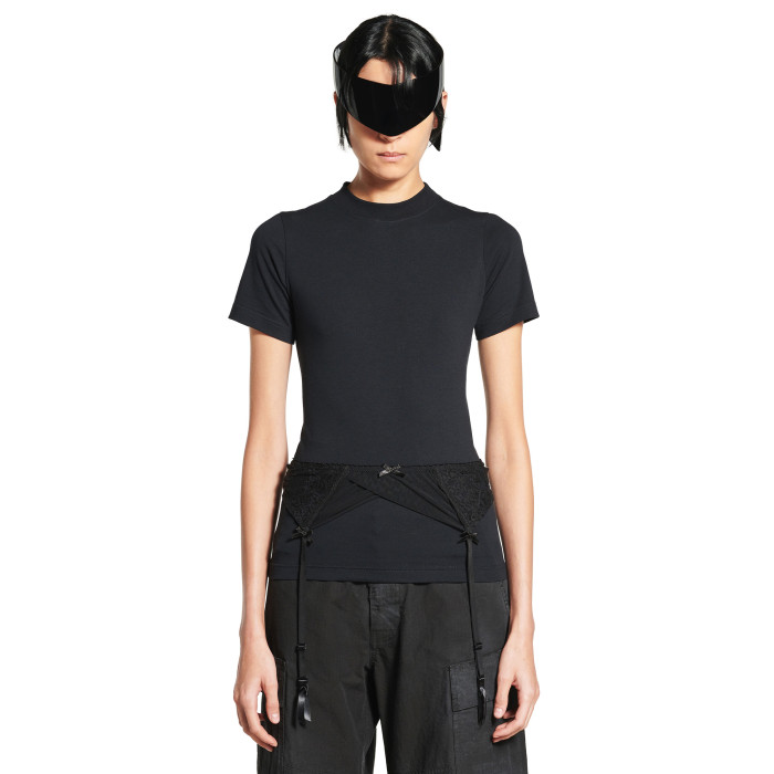NIGO Balenciaga Lingerie T-shirt Women‘s Spring/Summer Faded Black White Stretch Plain Knit Tee Casual Bow Lace Splicing Slim Fit Tee Ngvp #nigo1582