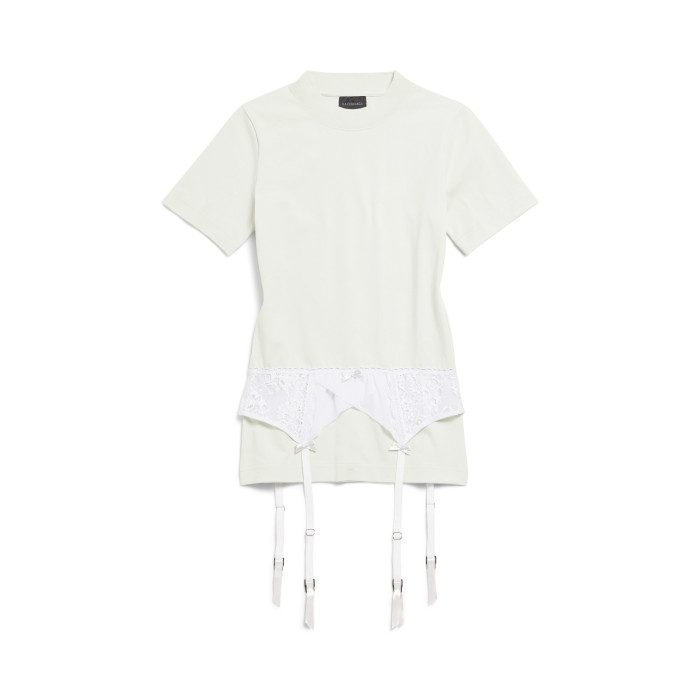 NIGO Balenciaga Lingerie T-shirt Women‘s Spring/Summer Faded Black White Stretch Plain Knit Tee Casual Bow Lace Splicing Slim Fit Tee Ngvp #nigo1582