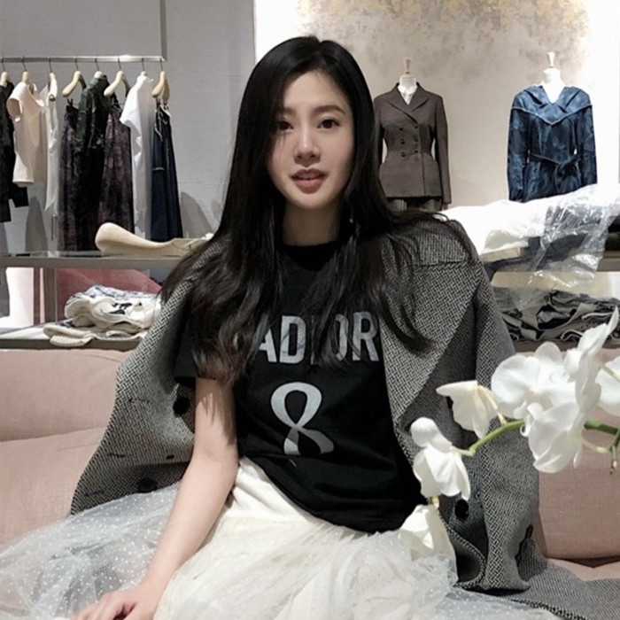 NIGO Dior Women's Spring/summer Black Cotton and Linen Blend Plain Knit Fabric J'Adior 8 Letter Women's Fashion Trend Casual Round Neck Short Sleeve T-shirt Ngvp #nigo1587