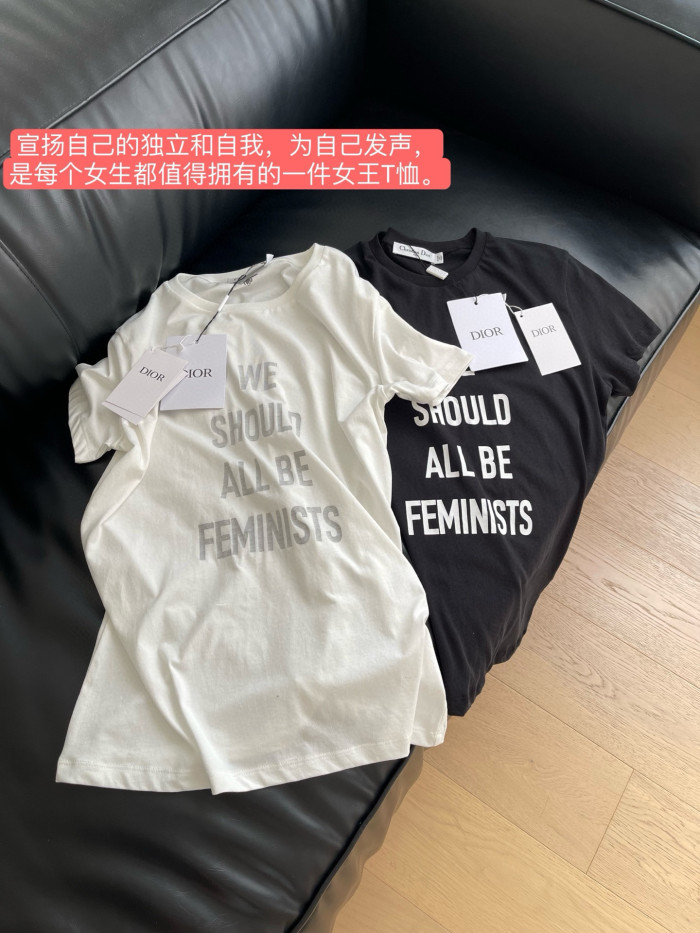 NIGO Dior Spring/summer White Cotton and Linen Blend Plain Knit Fabric We Should All Be Feminists Word Women's Fashion Trend Casual Round Neck Short Sleeve T-shirt Ngvp #nigo1586