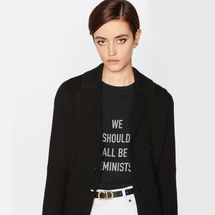 NIGO Dior Spring/summer White Cotton and Linen Blend Plain Knit Fabric We Should All Be Feminists Word Women's Fashion Trend Casual Round Neck Short Sleeve T-shirt Ngvp #nigo1586