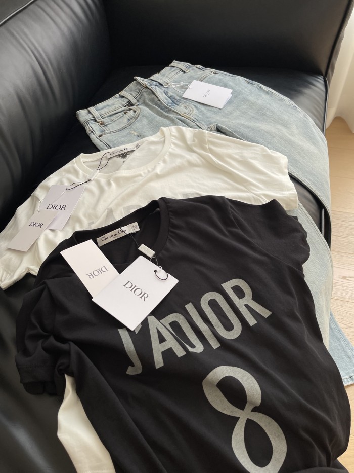 NIGO Dior Women's Spring/summer Black Cotton and Linen Blend Plain Knit Fabric J'Adior 8 Letter Women's Fashion Trend Casual Round Neck Short Sleeve T-shirt Ngvp #nigo1587