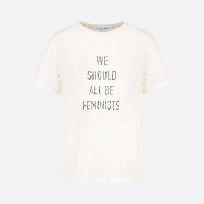 NIGO Dior Spring/summer White Cotton and Linen Blend Plain Knit Fabric We Should All Be Feminists Word Women's Fashion Trend Casual Round Neck Short Sleeve T-shirt Ngvp #nigo1586