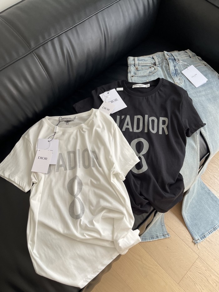 NIGO Dior Women's Spring/summer Black Cotton and Linen Blend Plain Knit Fabric J'Adior 8 Letter Women's Fashion Trend Casual Round Neck Short Sleeve T-shirt Ngvp #nigo1587