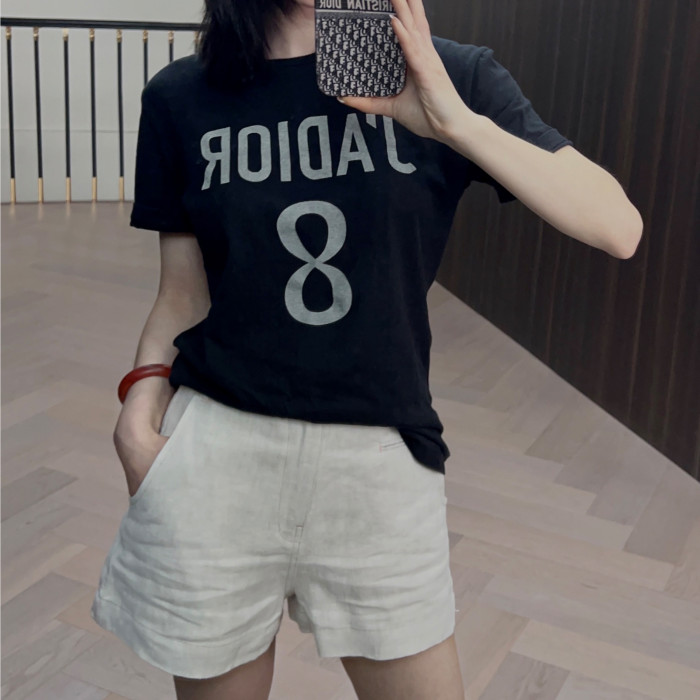 NIGO Dior Women's Spring/summer Black Cotton and Linen Blend Plain Knit Fabric J'Adior 8 Letter Women's Fashion Trend Casual Round Neck Short Sleeve T-shirt Ngvp #nigo1587