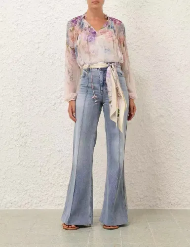 NIGO Zimmermann Women's Spring Summer Floral Print Lantern Sleeve Shirt Top Lined Solid Camisole #nigo76857