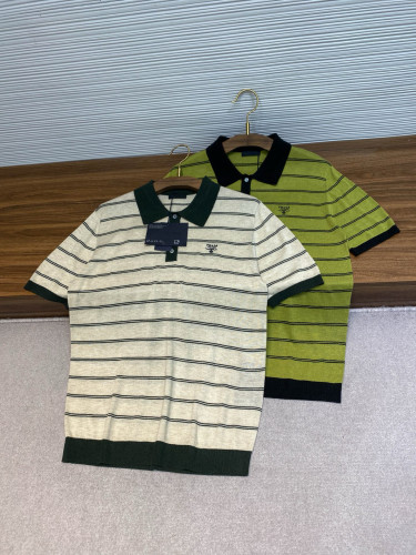 NIGO Prada Men's Summer Striped Logo Solid Color Knit Pullover Short Sleeve Polo Shirt #nigo81199