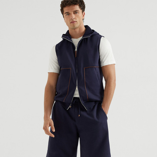 NIGO Brunello Cucinelli Men's Hooded Two-Way Zipper Spring & Autumn Solid Color Cotton Sleeveless Waistcoat Vest Ngvp #nigo1655