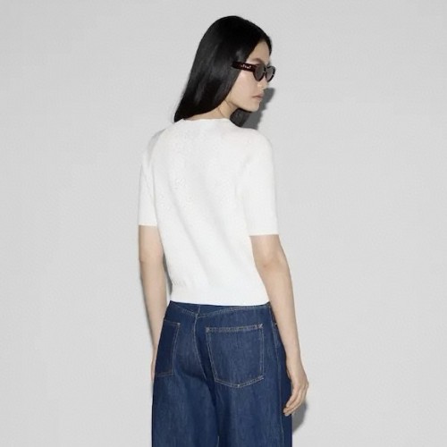 NIGO Gucci Women's Summer Solid Color Jacquard Round Neck Short Sleeve Knitted Sweater T-shirt #nigo77163