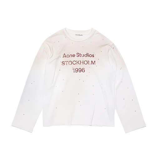 NIGO Acne Studios Women's Spring/Summer Solid Color Letter Print Rhinestone Round Neck Long Sleeve T-Shirt #nigo77188