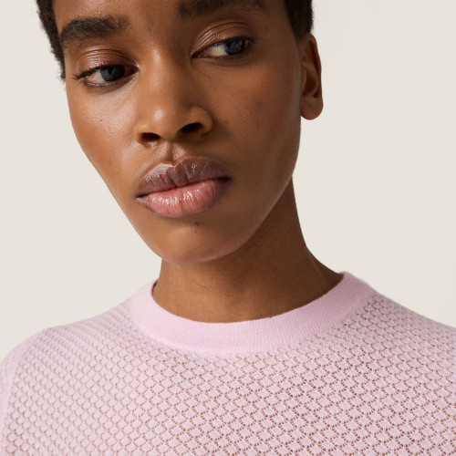 NIGO MiuMiu Women's Spring Summer Logo Hollow Knit Short Sleeve Knitted Top Round Neck Short Sleeve Fashion Elegant T-shirt #nigo81245