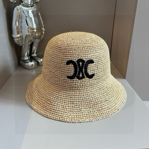 NIGO Celine Men's and Women's Embroidered Logo Pattern Khaki Raffia Woven Fisherman's Hat Cap #nigo77295