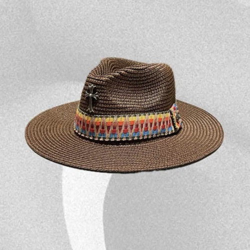 NIGO Chrome Hearts Men's Women's Gothic Fashion Straw Hat Cross Summer Holiday Beach Ribbon Hats #nigo77284
