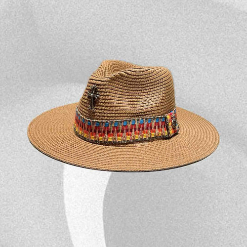 NIGO Chrome Hearts Men's Women's Gothic Fashion Straw Hat Cross Summer Holiday Beach Ribbon Hats #nigo77284