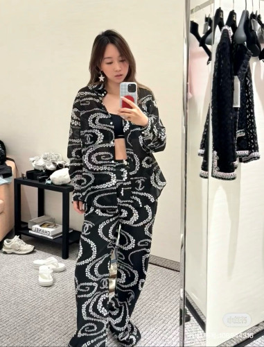 NIGO Chanel Women's CoCo Beach Cotton Logo Printed Spring Summer Fall Lapel Fit Long Sleeve Shirt #nigo77268
