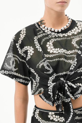 NIGO Chanel Women's CoCo Beach Round Neck Logo Print Summer Cotton Tie Short Sleeve Top T-Shirt #nigo77269