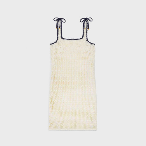 NIGO Celine Women's Summer TRIOMPHE Solid Color Crochet Knitted Cotton Strapless Mini Dress #nigo77319