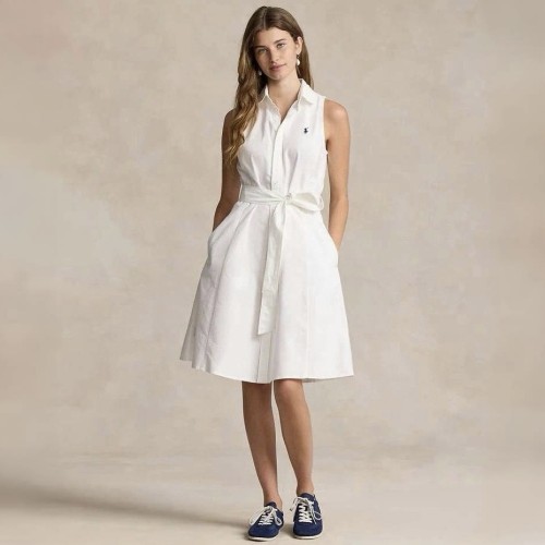 NIGO Ralph Lauren Women's Spring/Summer Solid Color Embroidered Logo Single-Breasted Sleeveless Waist-cinched Dress #nigo77316