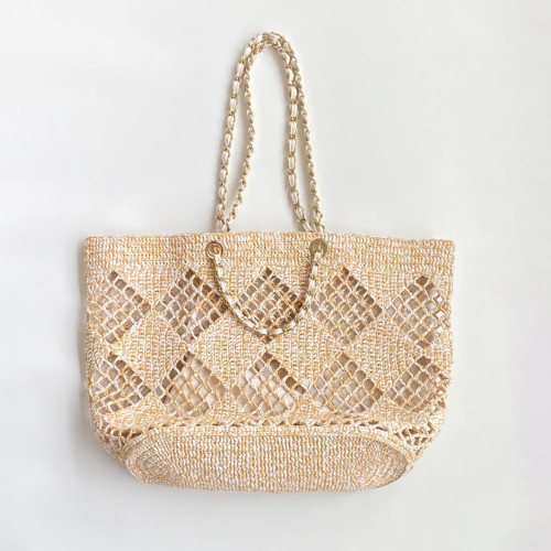 NIGO Chanel Women's CoCo Beach Collection Woven Shopper Solid Color Gold Buckle Logo Checkered Casual Tote Bag Bags AS4576-B15546-NW424 #nigo81292