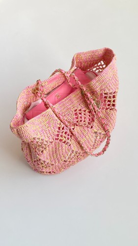 NIGO Chanel Women's CoCo Beach Collection Raffia Woven Shopper Colorblocking Large Small Tote Bag Bags AS4714-B15546-NW425 #nigo81287