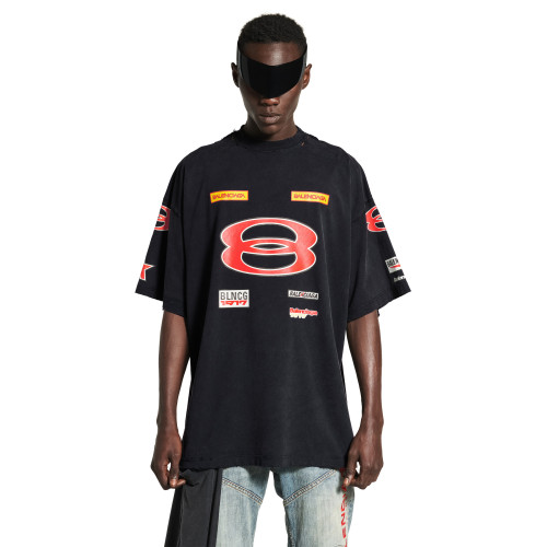 NIGO Balenciaga Men's Summer Sponsor Logos Faded Washed Black Silhouette T-shirt Straight Drawstring Casual Shorts Suit Set #nigo81248