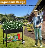 Outdoor Raised Planter Box with Legs for Gardening, Elevated DIY Garden Bed Cart on Wheels for Vegetables Flower Tomato Herb Plant, Black