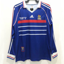 1998 France Home Long Sleeve Retro Soccer Jersey (长袖)(右胸带小字)