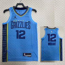 2022-23 Grizzlies MORANT #12 Blue Top Quality Hot Pressing NBA Jersey (Trapeze Edition)