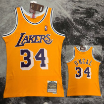1997 LAKERS O’NEAL #34 Yellow Retro Top Quality Hot Pressing NBA Jersey(圆领)