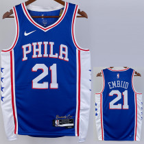 2022-23 76ERS EMBIID #21 Blue Top Quality Hot Pressing NBA Jersey (V领）