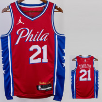 2022-23 76ERS EMBIID #21 Red Top Quality Hot Pressing NBA Jersey (Trapeze Edition) 飞人版