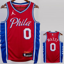 2022-23 76ERS MAXEY #0 Red Top Quality Hot Pressing NBA Jersey (Trapeze Edition) 飞人版