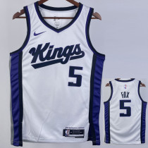 2023-24 Kings FOX #5 White Top Quality Hot Pressing NBA Jersey