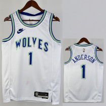 2023-24 TIMBERWOLVES ANDERSON #1 White Top Quality Hot Pressing NBA Jersey (Retro Logo)
