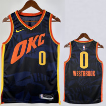 2023-24 OKC Thunder WESTBROOK #0 Dark Blue City Edition Top Quality Hot Pressing NBA Jersey