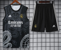 2024-25 RMA Black Tank top and shorts suit #龙