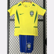 2002 Brazil Home Kids Retro Soccer Jersey
