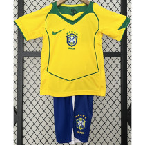 2004 Brazil Home Kids Retro Soccer Jersey