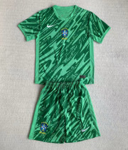 2024-25 Brazil Green GoalKeeper Kids Soccer Jersey