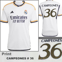 2023-24 RMA Home Print CAMPEONES # 36 Fans Soccer Jersey