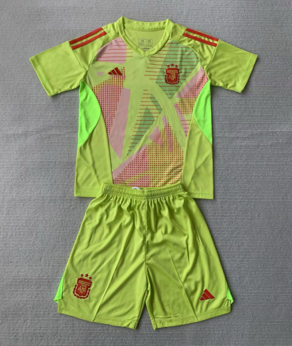 2024-25 Argentina Fluorescent Yellow GoalKeeper Kids Soccer Jersey