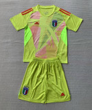 2024-25 Italy Fluorescent Yellow GoalKeeper Kids Soccer Jersey