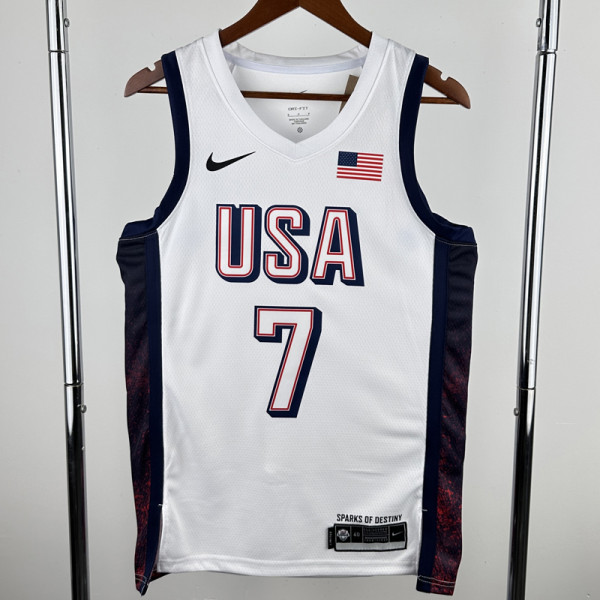 US 26.00 2024 Olympic Game USA DURANT 7 White Basketball Jersey