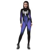 Halloween Purple Spider's man Printed Bodycon Jumpsuit Costume for woman
