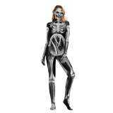 Skull Costumes Halloween Skeleton Cosplay Horror Bones Zentai 3D Printed Jumpsuit for Women with Gloves