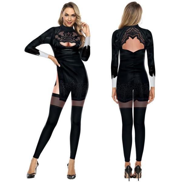 NieR Automata 2B Costumes Halloween Game Cosplay Outfit for Women Zentai Sexy Black Bodysuits