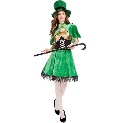 St. Patrick's Day Women Costumes Green Magician Cosplay Halloween Irish Leprechaun Dwarf Dress