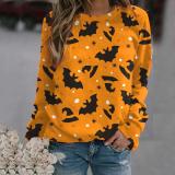 2022 Halloween Print Pullover Round Neck Long-sleeved Top Autumn and Winter for Women