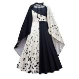 Cruella Deville Costume with Wig to Decorate Halloween Cosplay Party Princess Dress